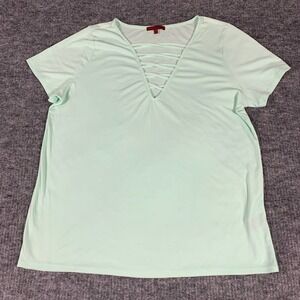 Red by BKE Shirt‎ Womens Large Mint Green Lattice Strappy V-Neck Ribbed Knit Top